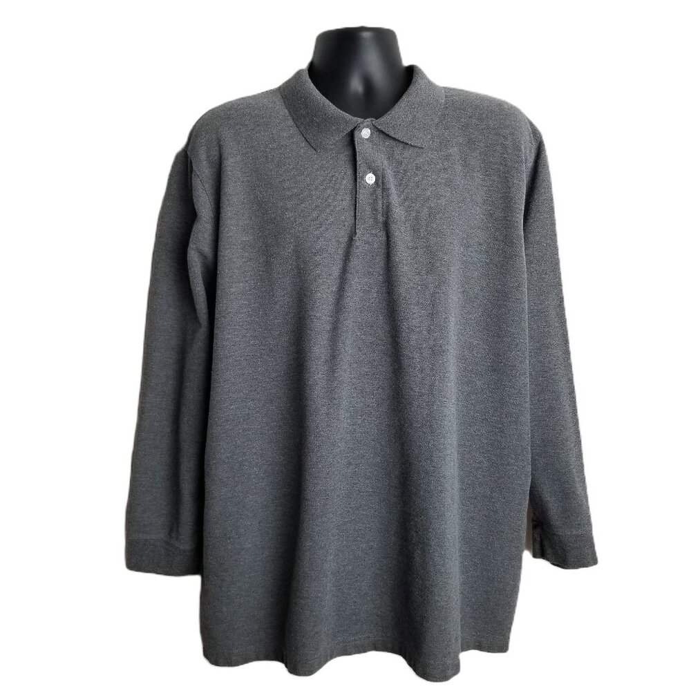 Harbor Bay DXL Mens Gray Long Sleeve Polo Shirt Size 2XL Business Casual Golf